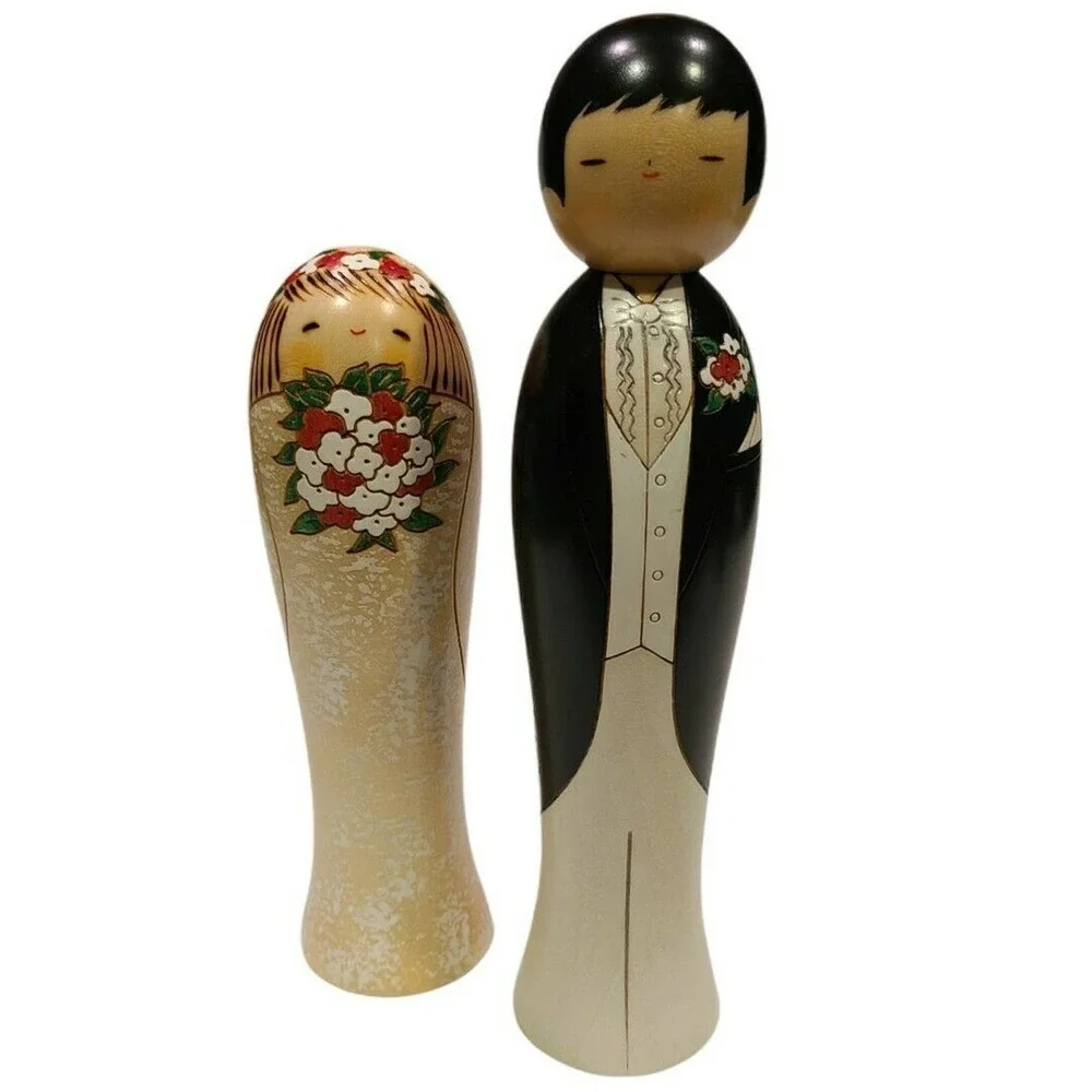 "Usaburo Kokeshi" Wedding Set [San-Ai Handmade] From Japan Bride and Groom EUC - Picture 8 of 8